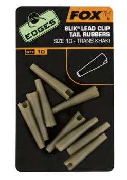 End Tackle Edges Size 10 Slik Lead Clip Tail Rubber - Trans Khaki - Fox Carp